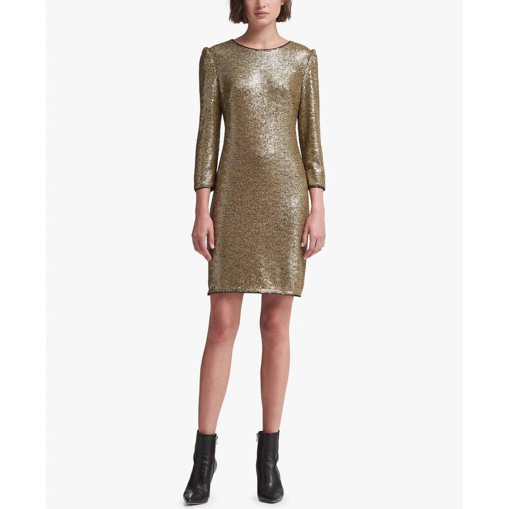 NEW DKNY long sleeve sequin dress in gold